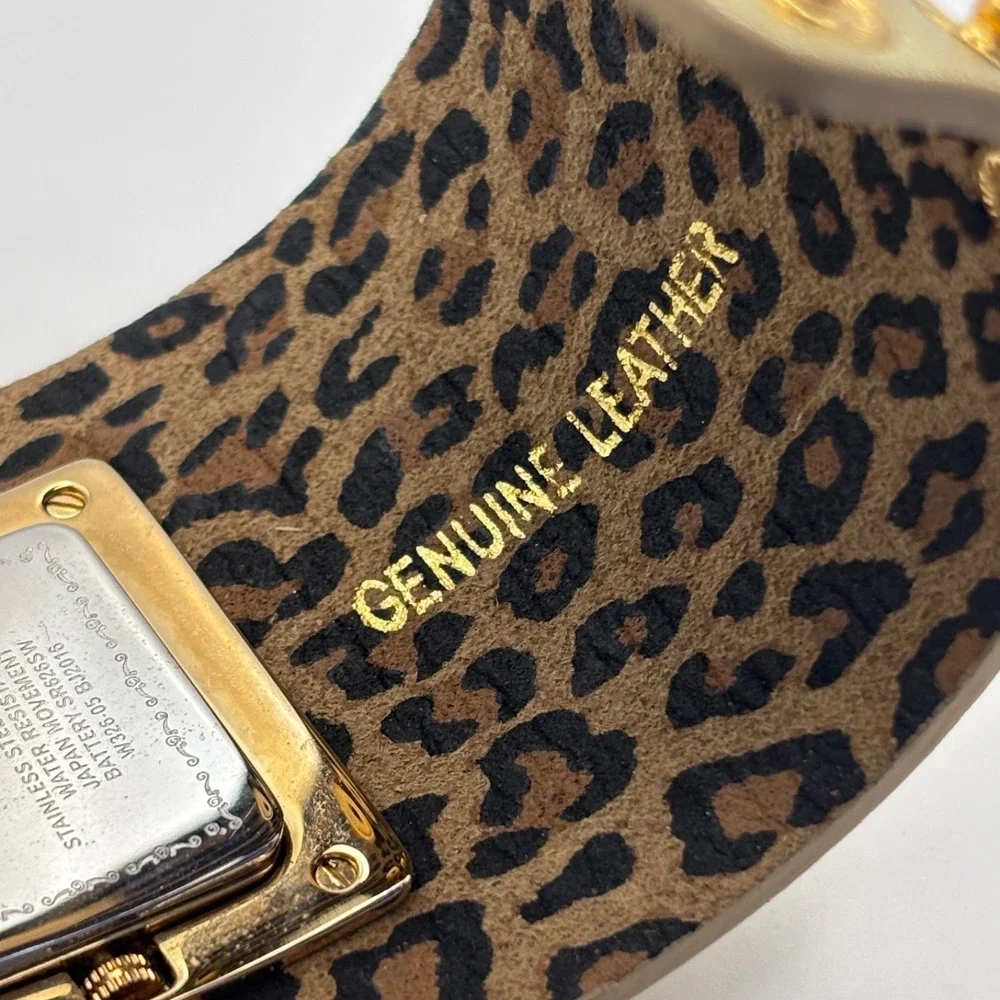 Betsey Johnson Leather Crystal Watch Wide Cuff Gold Tone - Needs Battery - Picture 9 of 15